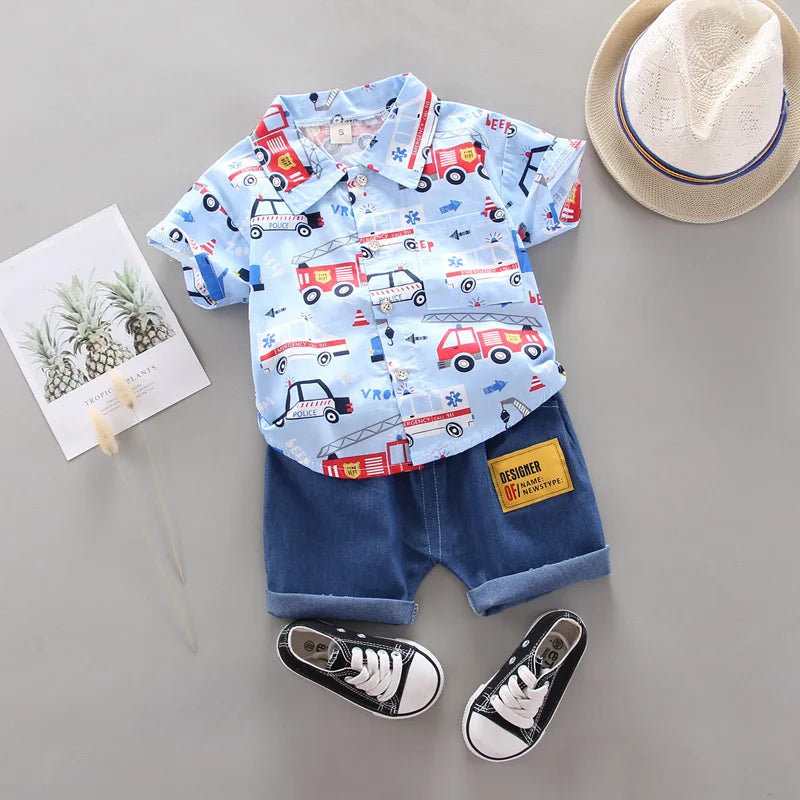 Conjunto Infantil Bombeiros - Camisa Estampada e Shorts (2 Peças)