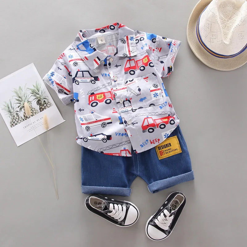 Conjunto Infantil Bombeiros - Camisa Estampada e Shorts (2 Peças)