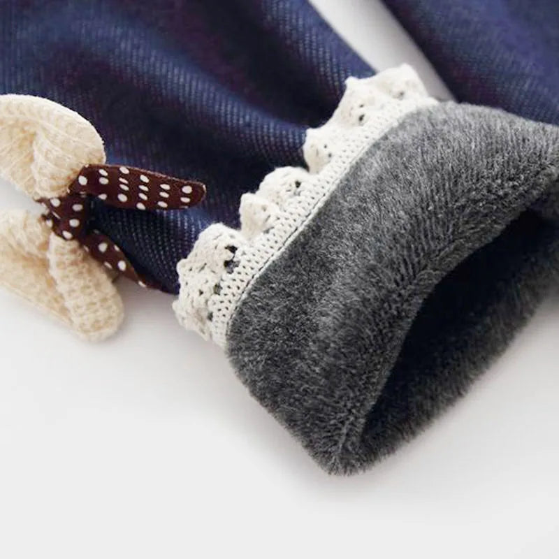 Calça Legging Infantil Grossa para Inverno - Jeans com Laço para Meninas