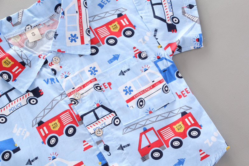 Conjunto Infantil Bombeiros - Camisa Estampada e Shorts (2 Peças)