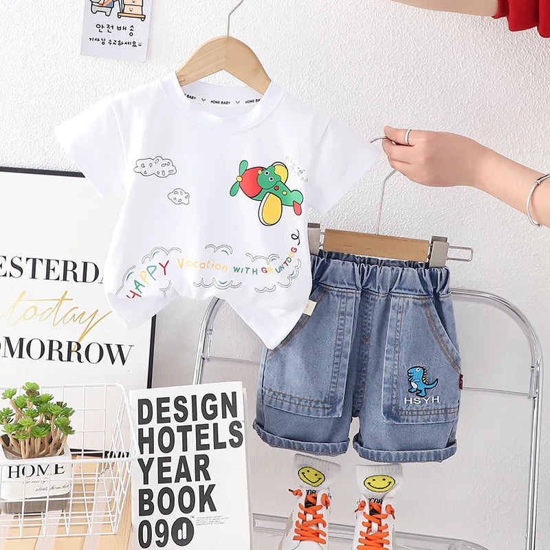 Conjunto Infantil Avião - Camiseta e Shorts Casuais (2 Peças)