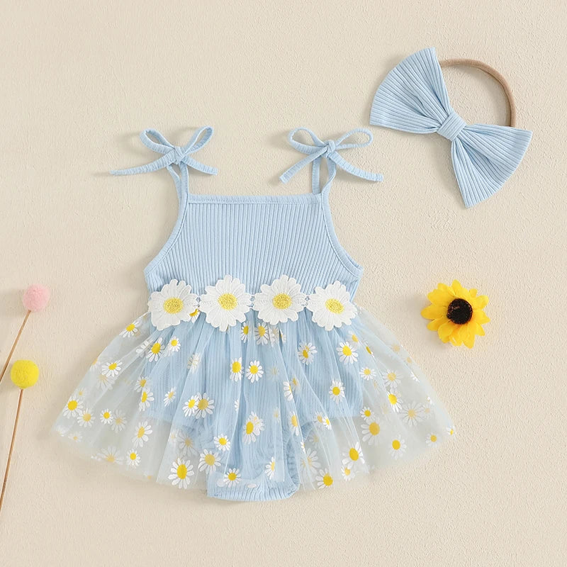 Conjunto Bebê Menina - Body sem Mangas e Vestido Estampa Margarida com Lacinho