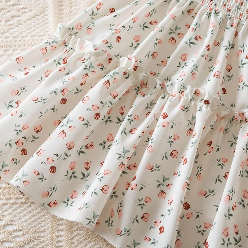 Vestido Floral Princesa com Manga Voando para Meninas