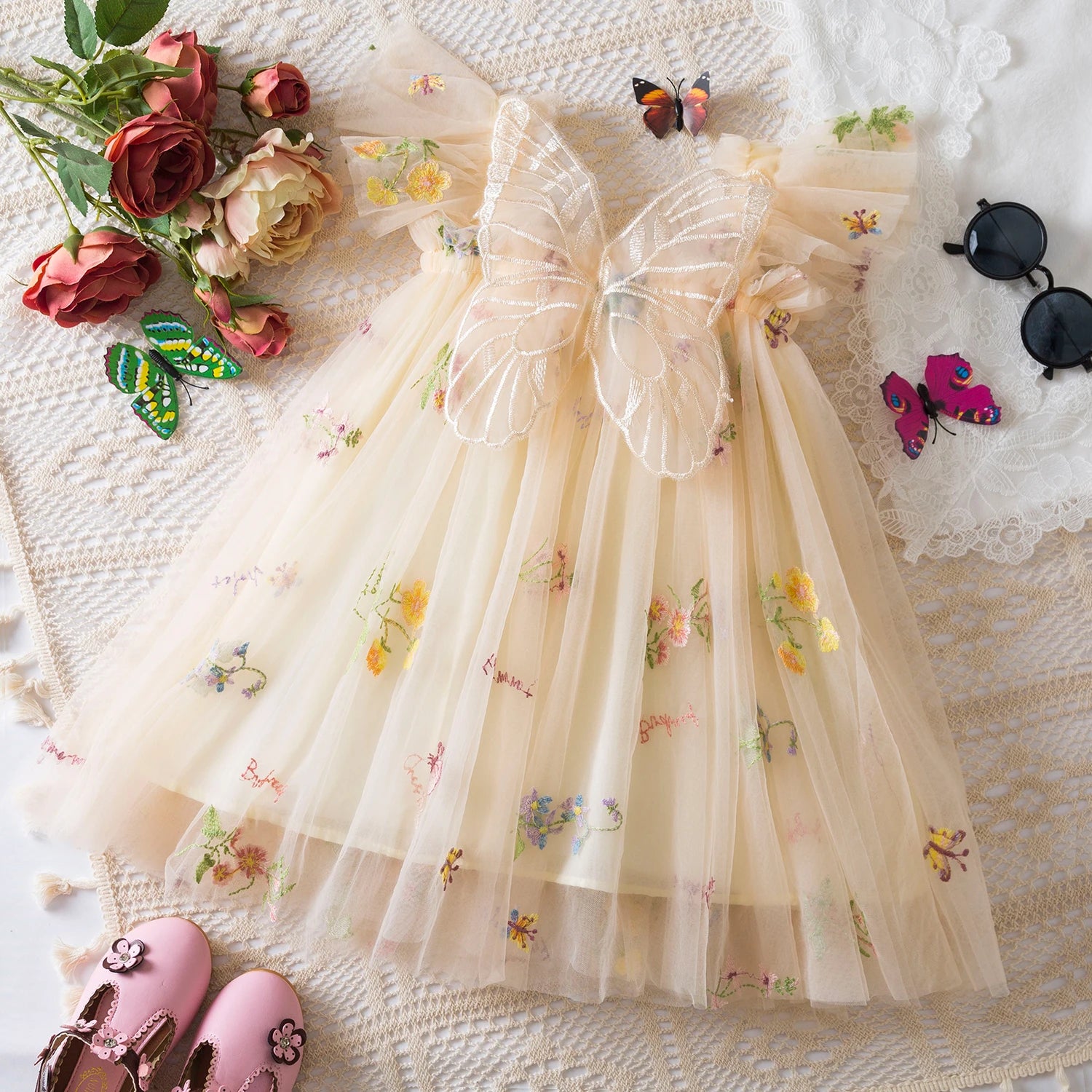 Vestido de Princesa com Asas de Borboleta para Meninas