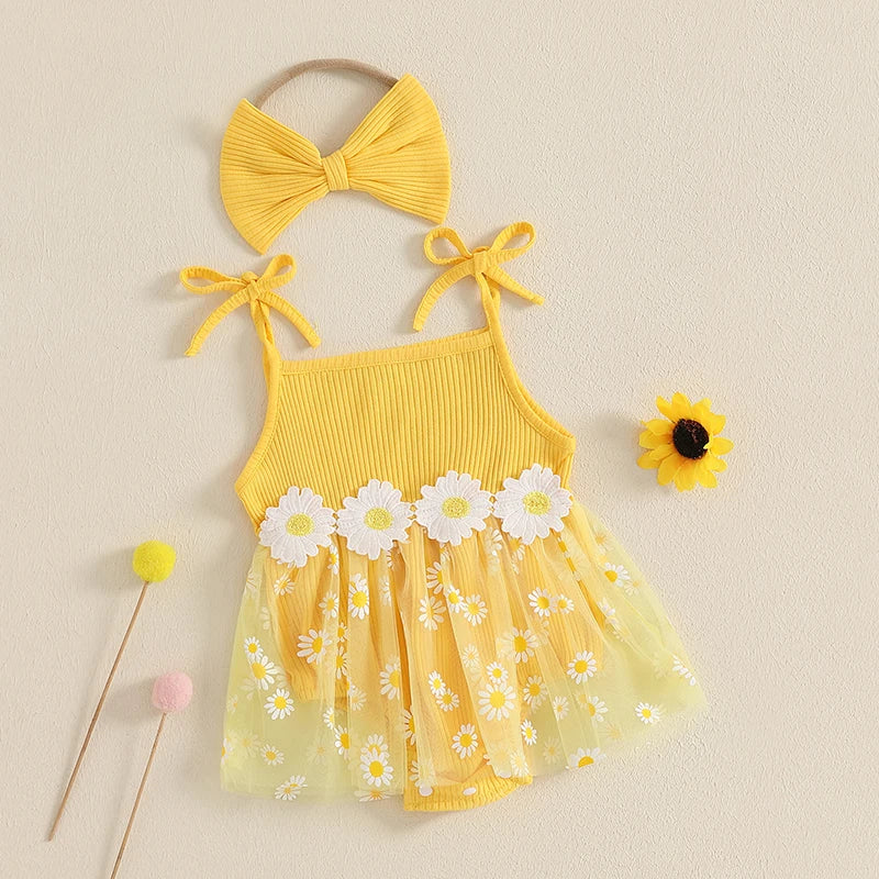 Conjunto Bebê Menina - Body sem Mangas e Vestido Estampa Margarida com Lacinho