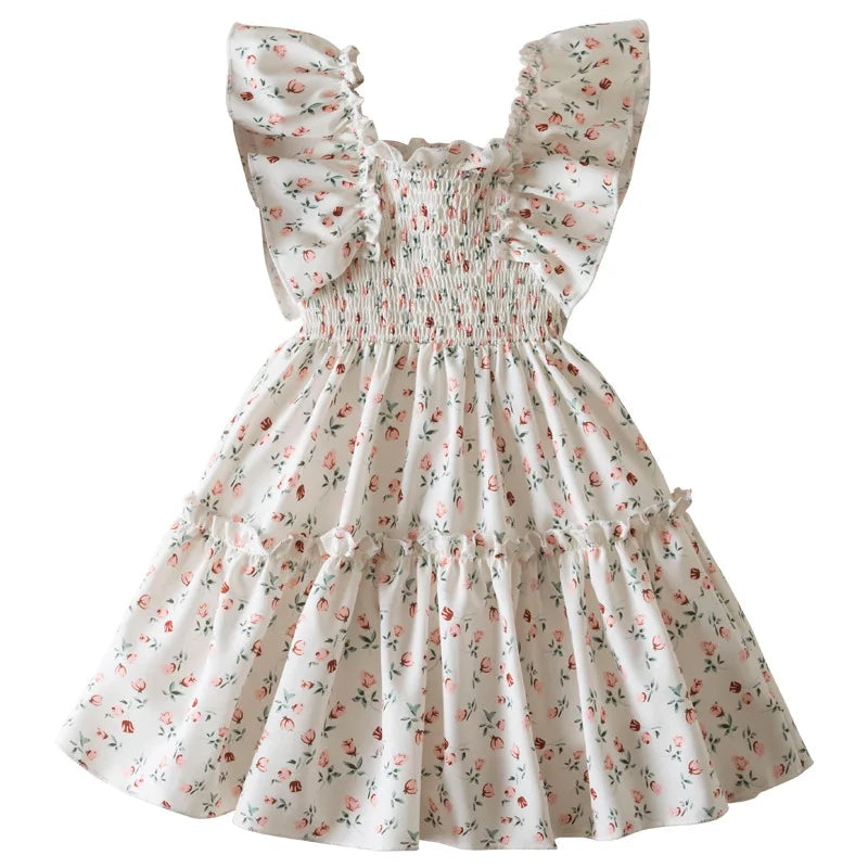 Vestido Floral Princesa com Manga Voando para Meninas