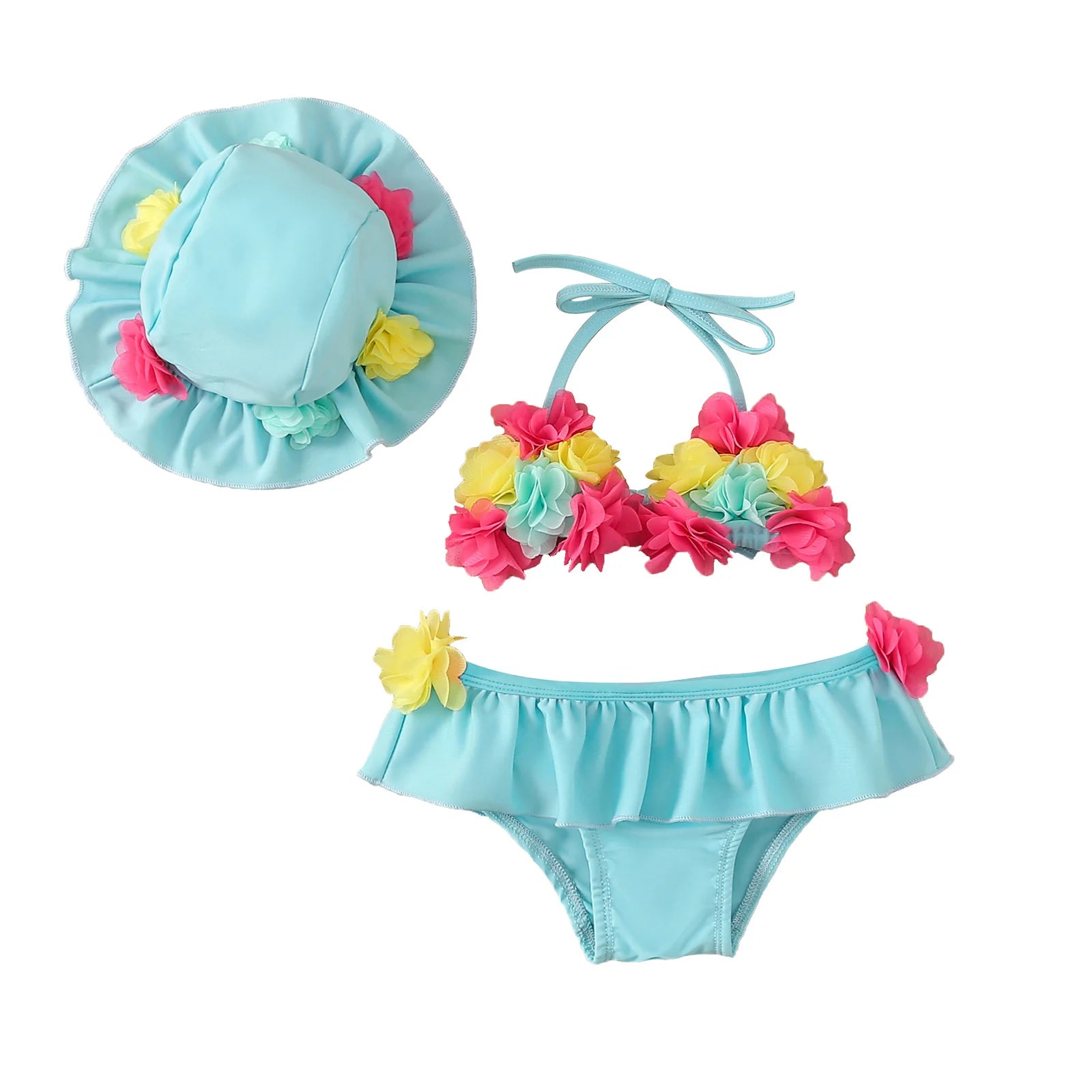 Conjunto de Maiô Floral 3 Peças para Meninas