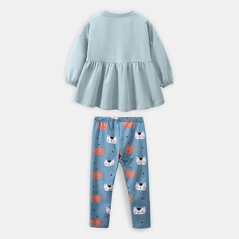Conjunto de Blusa Manga Longa e Calça de Algodão