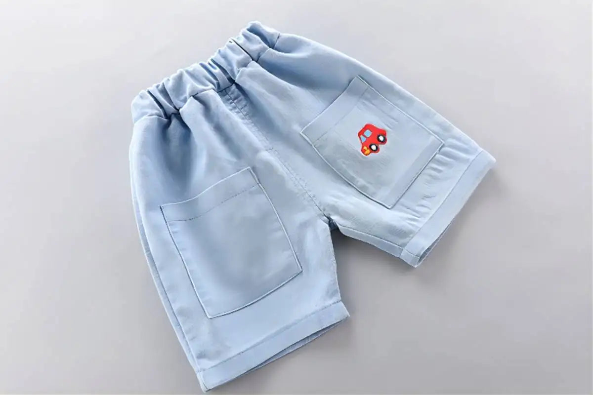 Conjunto Infantil - Polo Carrinho e Shorts Jeans - 2 Peças