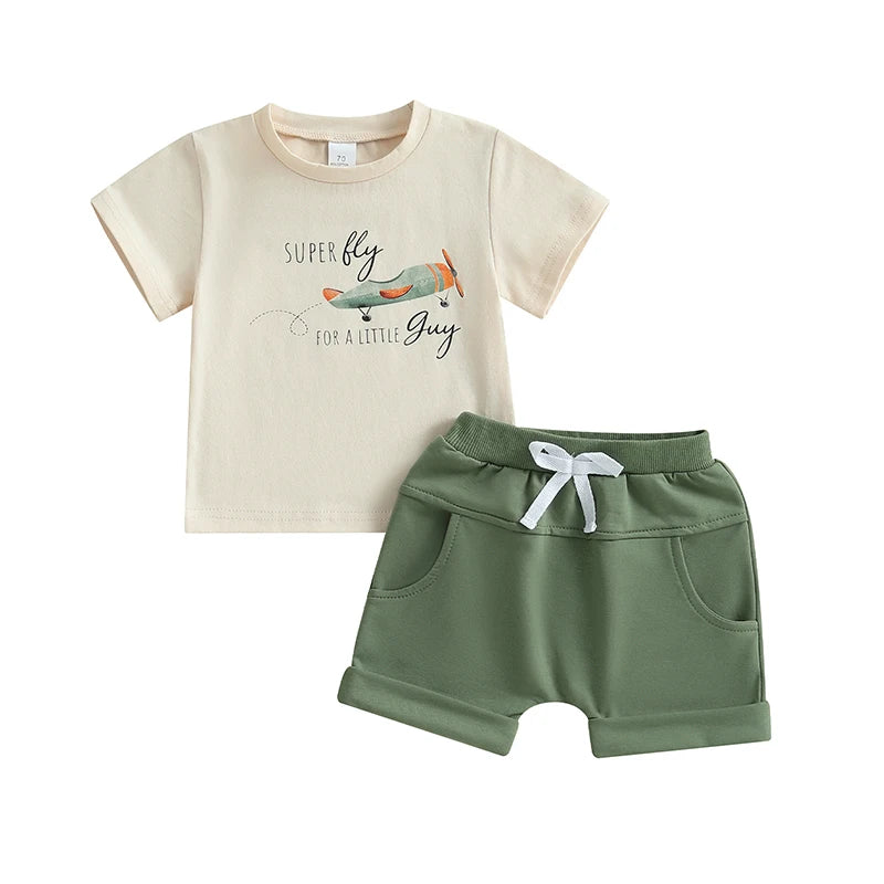 Conjunto Bebê Menino - Camiseta Avião e Shorts com Cós Elástico (2 Peças)