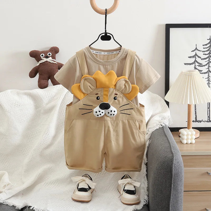 Conjunto Infantil Verão Leão - Camiseta e Suspensório