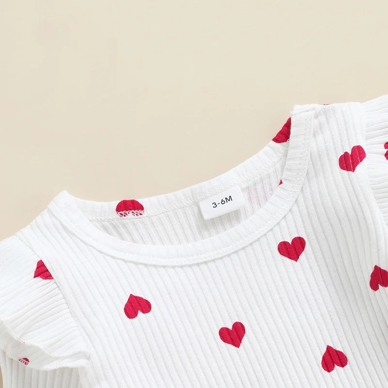 Conjunto Romper e Saia Suspensório Coração para Bebê Menina