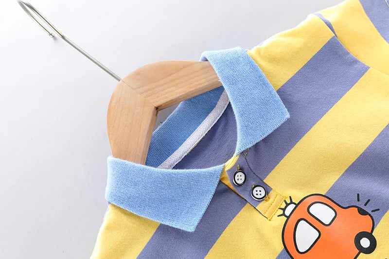 Conjunto Infantil - Polo Carrinho e Shorts Jeans - 2 Peças