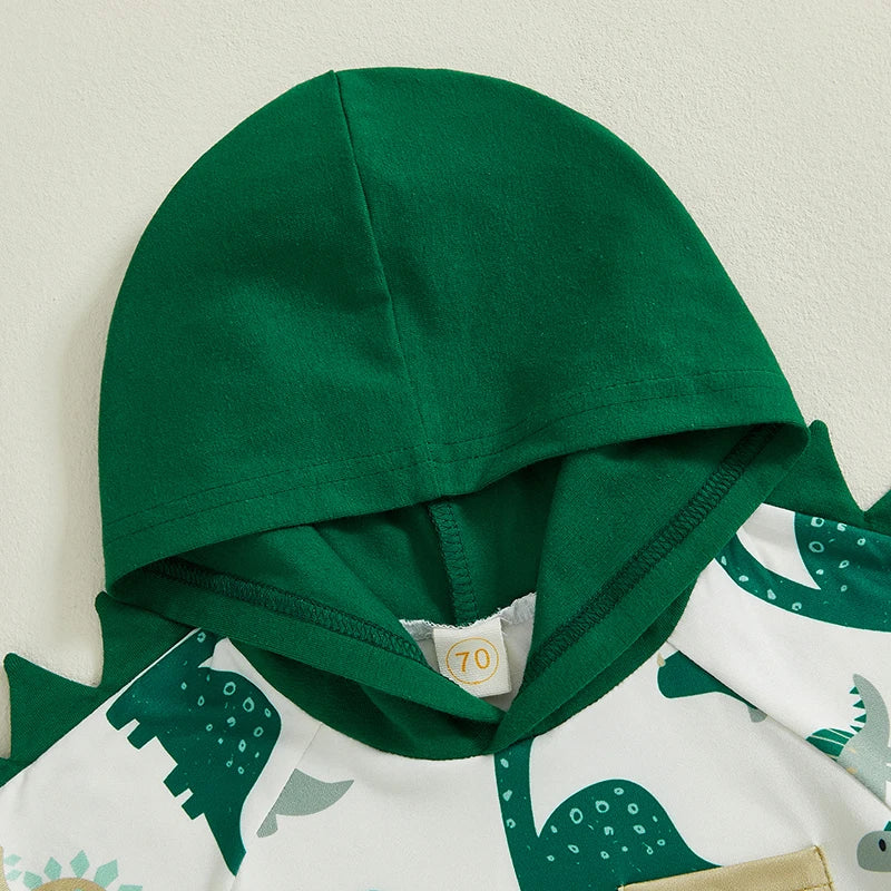 Conjunto Bebê Menino - Camiseta com Capuz Estampa Dinossauro e Shorts (2 Peças)