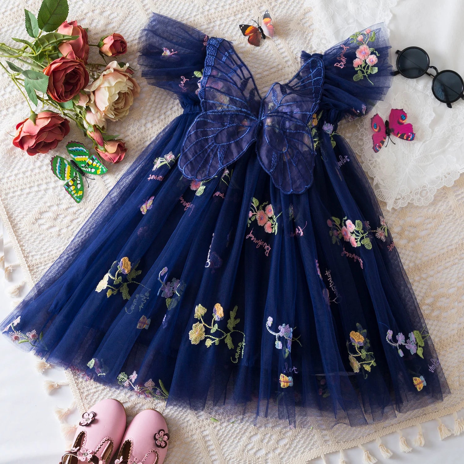Vestido de Princesa com Asas de Borboleta para Meninas