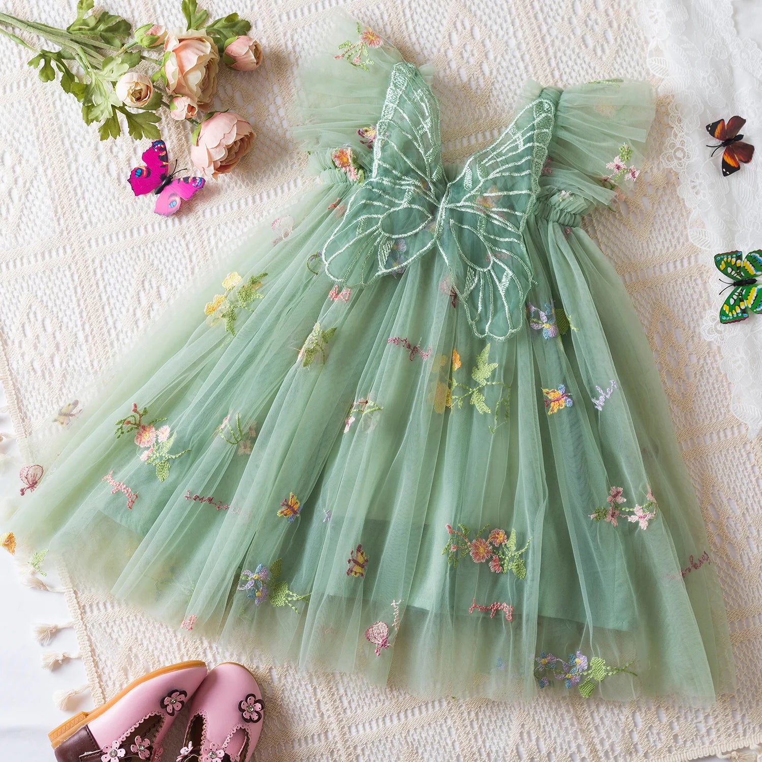 Vestido de Princesa com Asas de Borboleta para Meninas