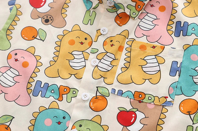 Conjunto Infantil Verão - Camisa Estampada Bebês Dinossauros e Shorts Casuais (2 Peças)