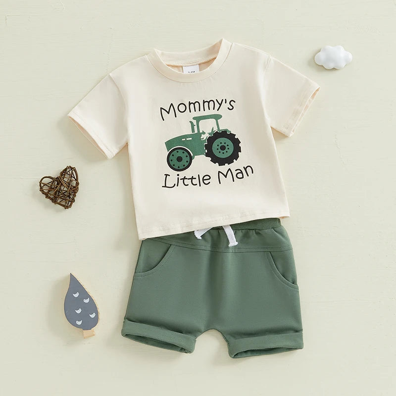 Conjunto Bebê Menino - Camiseta Manga Curta e Shorts Casuais com Trator