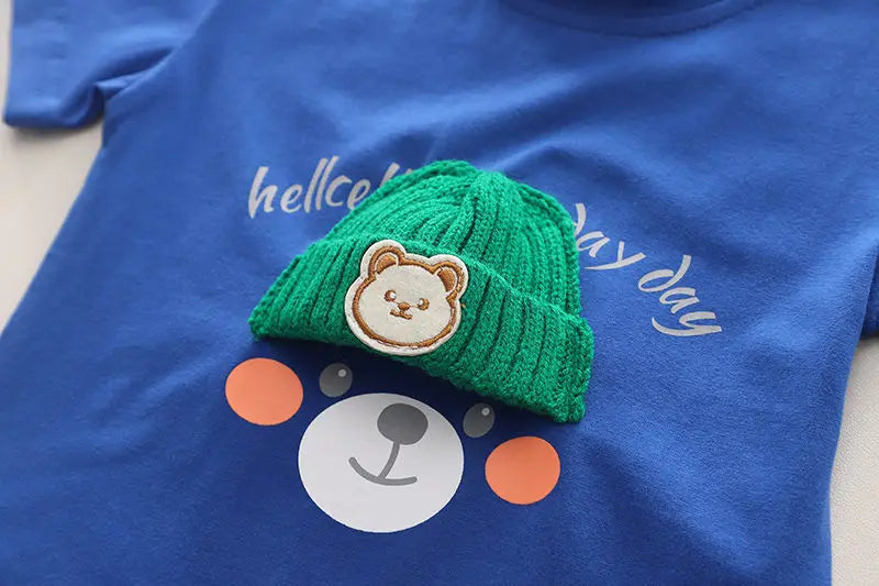 Conjunto Infantil Verão - Camiseta Urso e Shorts