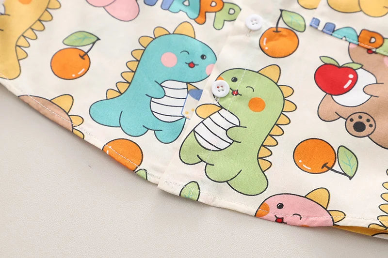 Conjunto Infantil Verão - Camisa Estampada Bebês Dinossauros e Shorts Casuais (2 Peças)