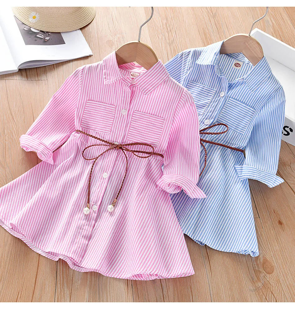 Vestido Casual Listrado para Meninas - Estilo Elegante e Confortável para Primavera e Outono