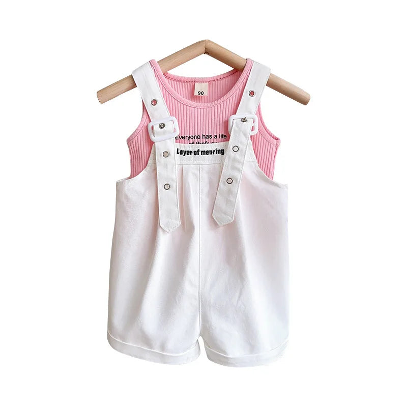 Conjunto Infantil Feminino de Verão - Camiseta e Macacão