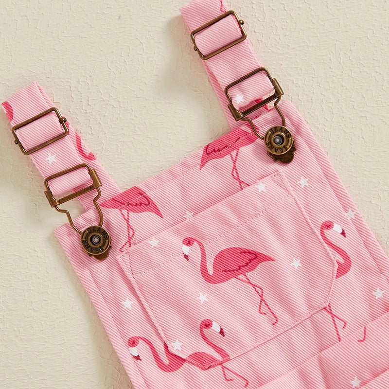 Macacão Infantil Menina - Jeans com Estampa de Flamingo