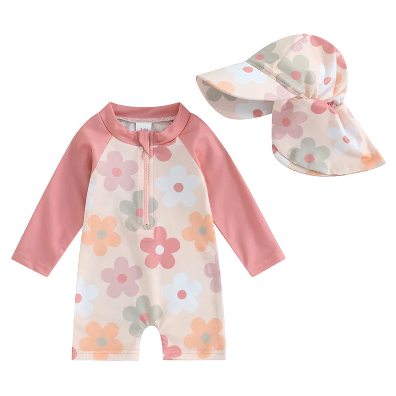 Maiô Infantil Estampado com Touca - Tartaruga/Dinossauro