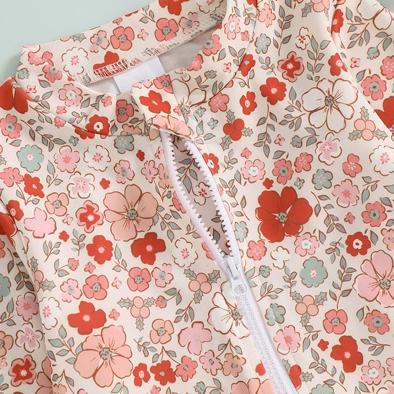 Maiô Infantil Feminino Floral com Proteção UV e Babados