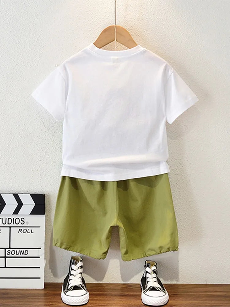 Conjunto Bebê Menino - Camiseta Algodão Estampa Dinossauro e Shorts (2 Peças)