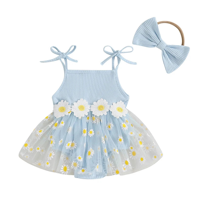 Conjunto Bebê Menina - Body sem Mangas e Vestido Estampa Margarida com Lacinho
