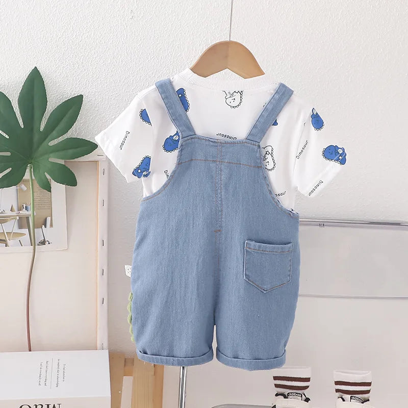 Conjunto Infantil Verão - Camiseta Estampada e Shorts com Alças (2 Peças)