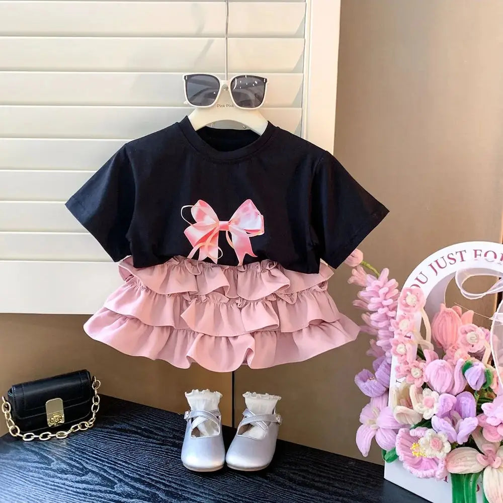 Conjunto Infantil Feminino Laço e Saia Babados