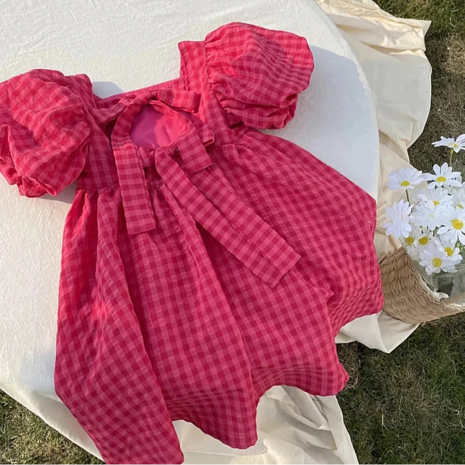 Vestido Princesa Xadrez Rosa Lolita Infantil