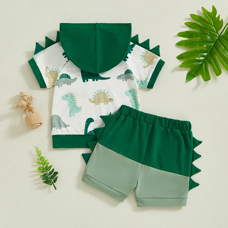 Conjunto Bebê Menino - Camiseta com Capuz Estampa Dinossauro e Shorts (2 Peças)
