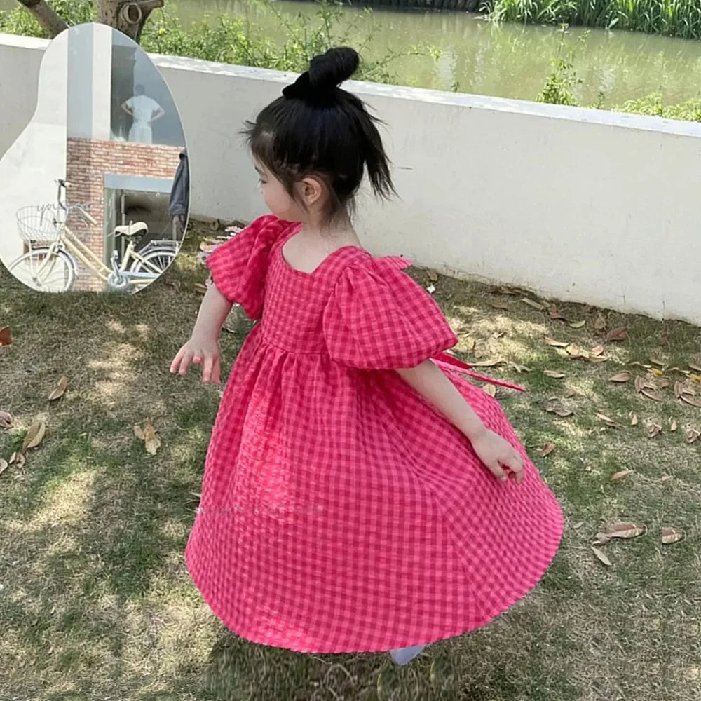 Vestido Princesa Xadrez Rosa Lolita Infantil
