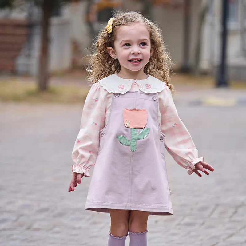 Vestido Jardineira Infantil Lilás - Flor com Coelhinho Fofo
