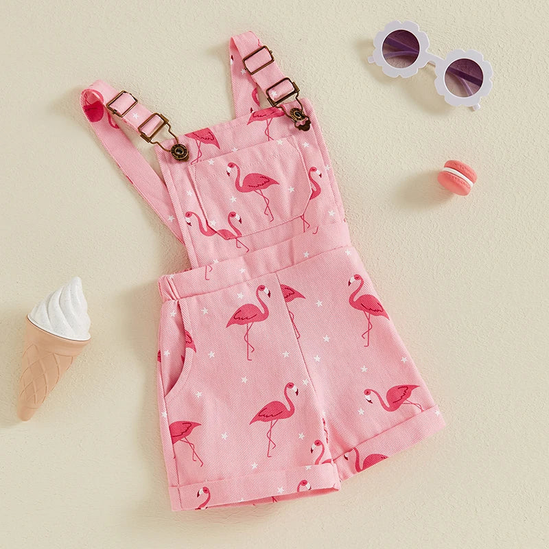 Macacão Infantil Menina - Jeans com Estampa de Flamingo
