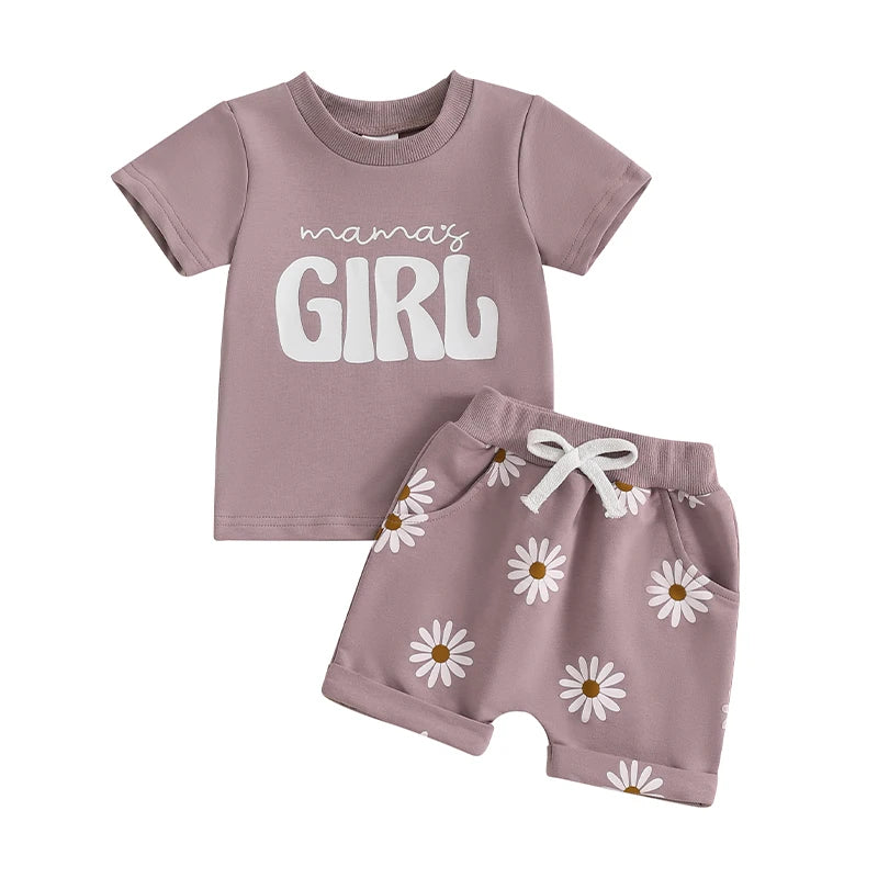 Conjunto Bebê Menina - Camiseta Mama's Girl e Shorts Margarida