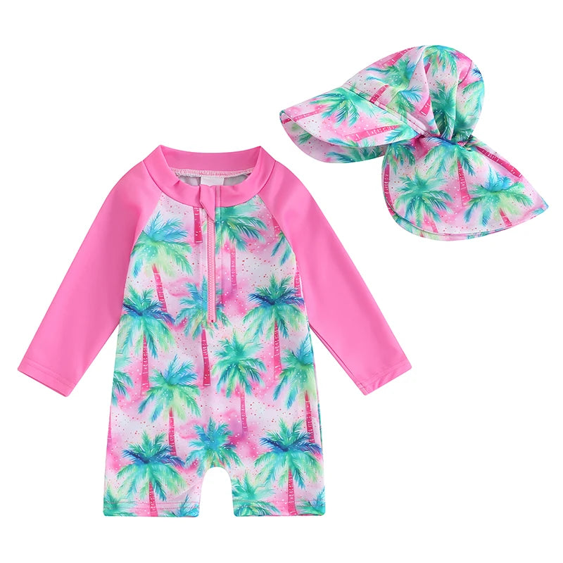 Maiô Infantil Estampado com Touca - Tartaruga/Dinossauro