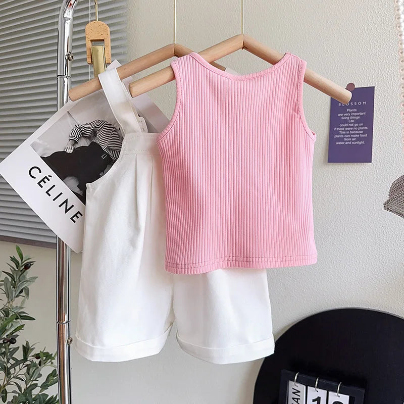Conjunto Infantil Feminino de Verão - Camiseta e Macacão