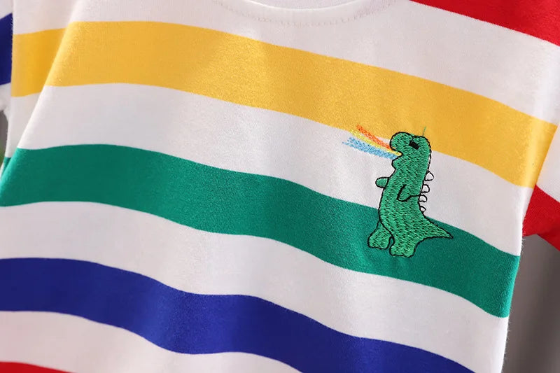 Conjunto Infantil Listrado com Mochilinha de Dinossauro