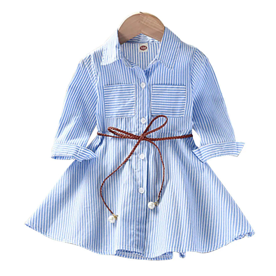 Vestido Casual Listrado para Meninas - Estilo Elegante e Confortável para Primavera e Outono