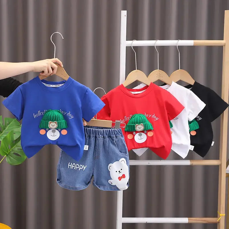 Conjunto Infantil Verão - Camiseta Urso e Shorts
