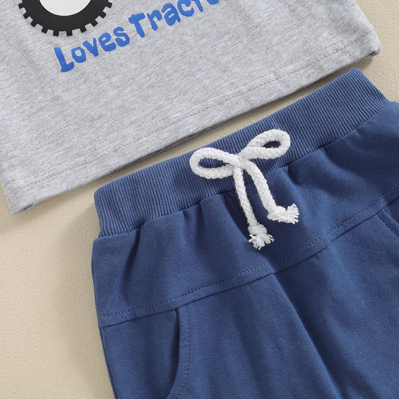 Conjunto Bebê Menino - Camiseta Estampa Trator e Shorts com Cós Elástico