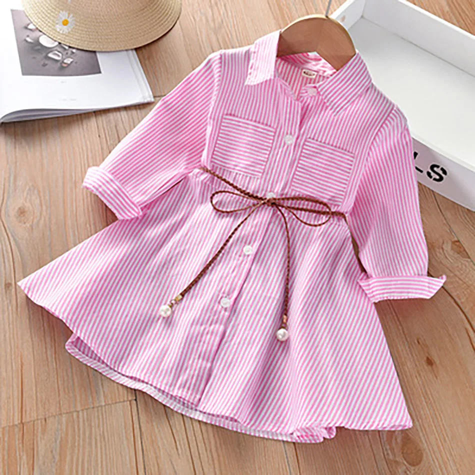 Vestido Casual Listrado para Meninas - Estilo Elegante e Confortável para Primavera e Outono