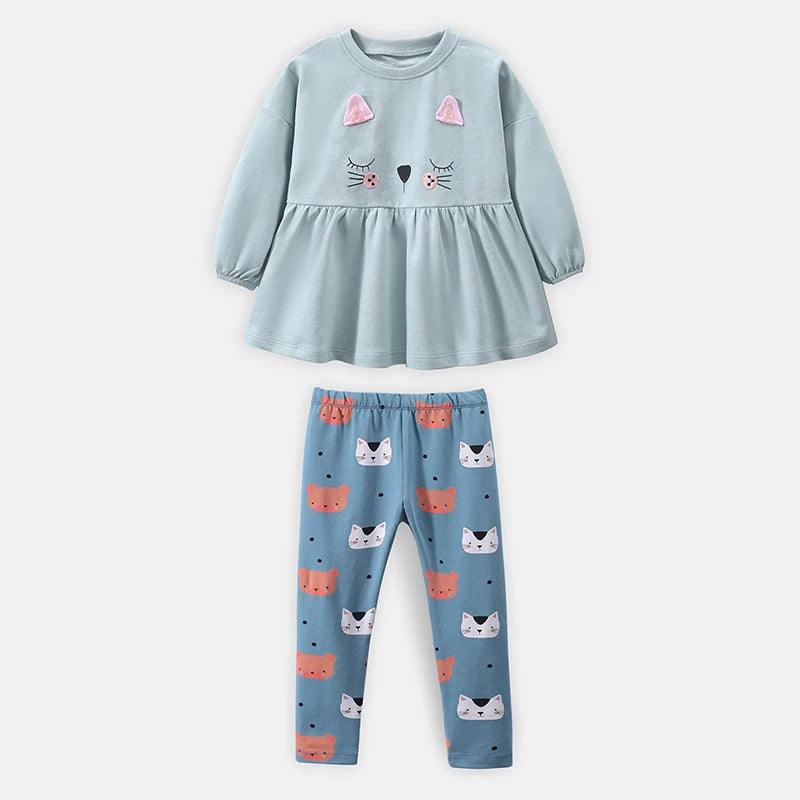Conjunto de Blusa Manga Longa e Calça de Algodão
