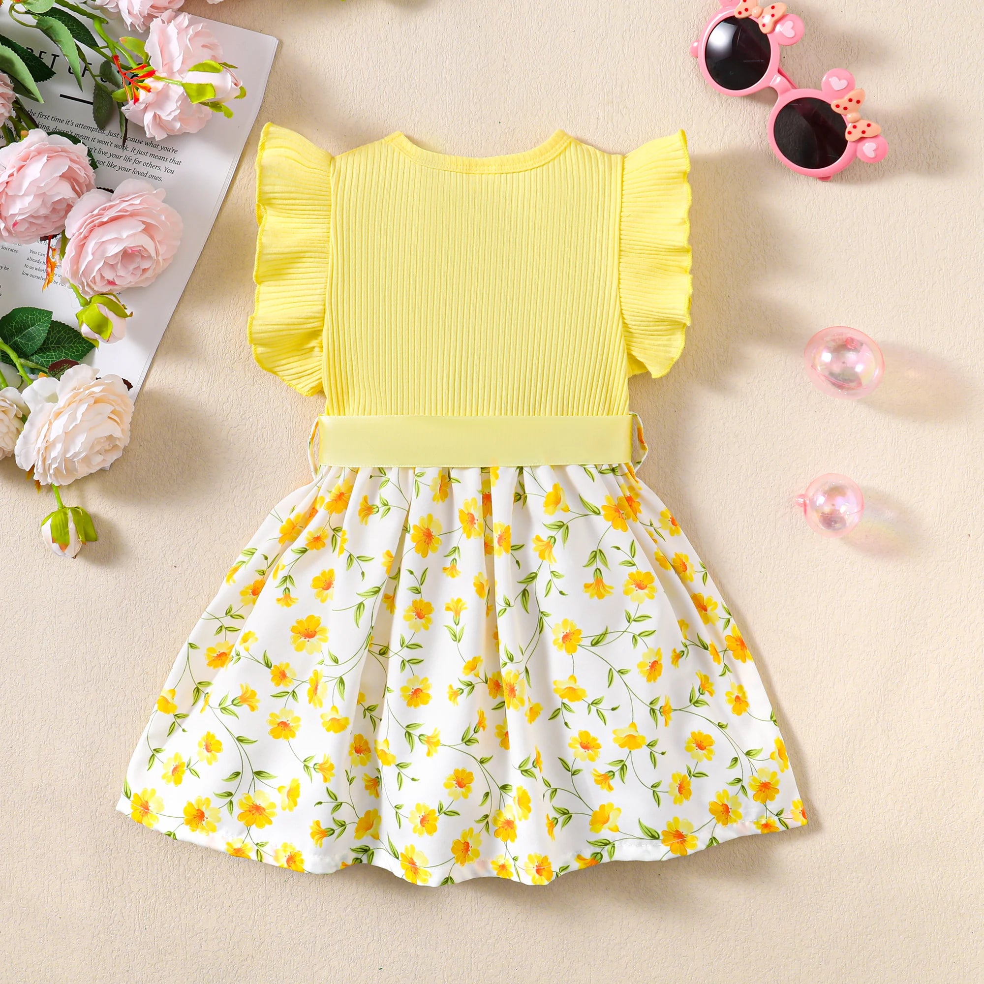 Vestido de Princesa Floral Amarelo para Bebê - Verão
