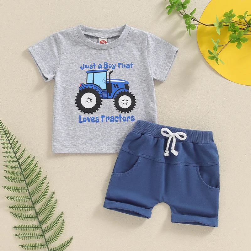 Conjunto Bebê Menino - Camiseta Estampa Trator e Shorts com Cós Elástico