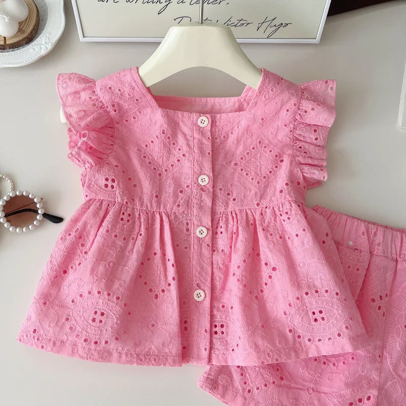 Conjunto Rosa de Verão para Meninas - Camisa e Shorts